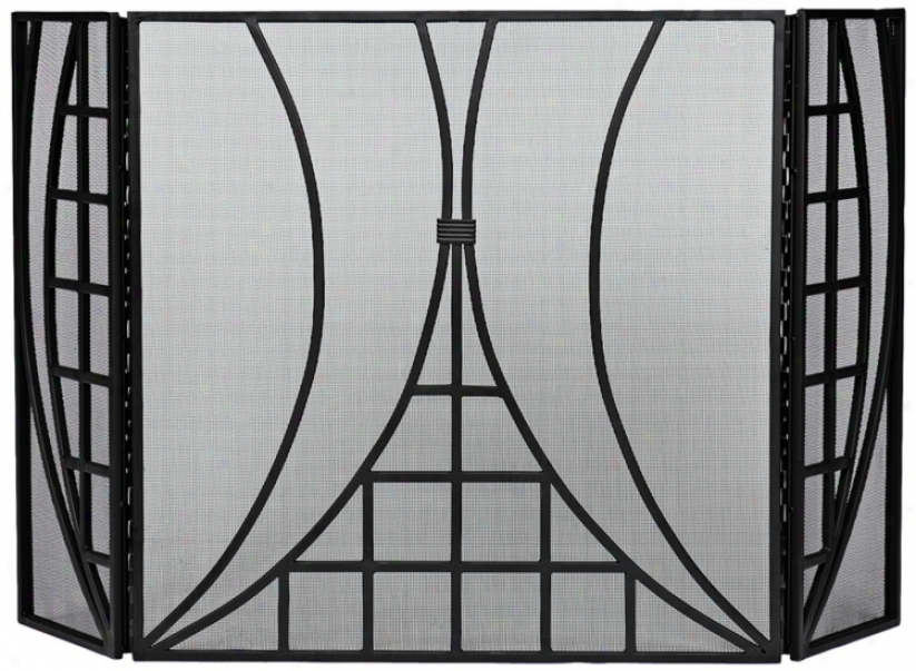 Three-fold Plain & Fancy Iv Black Fireplace Screen (uu9496)