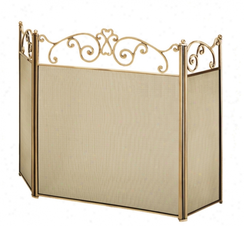 Three-fold Scroll Top Brass Fireplace Screen (u9505)