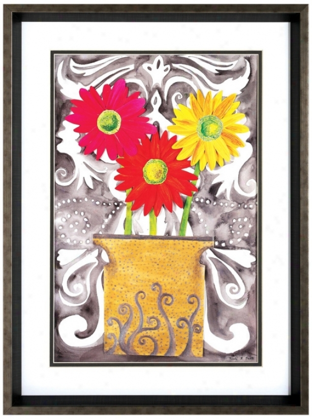 Tin Flowers 24" High Framed Floral Wall Art Print (v6597)