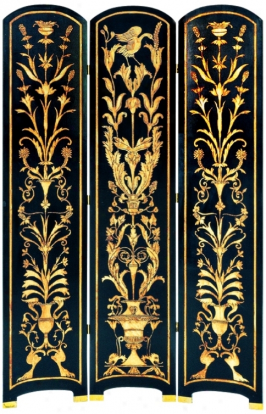 Traditional Black With Gold Hand Painted Screen (g7462)