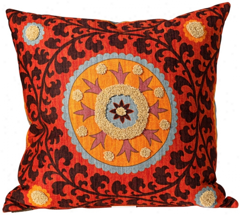 Tribal Thread Rust 20" Square Down Decorative Pillow (u1394)