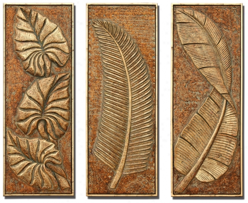 Tropical Ferns Set Of 3 Decorative Wal Art Panels (m0487)