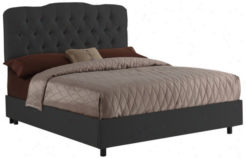 Tufted Headboard Black Shantung Bed (king) (p2420)