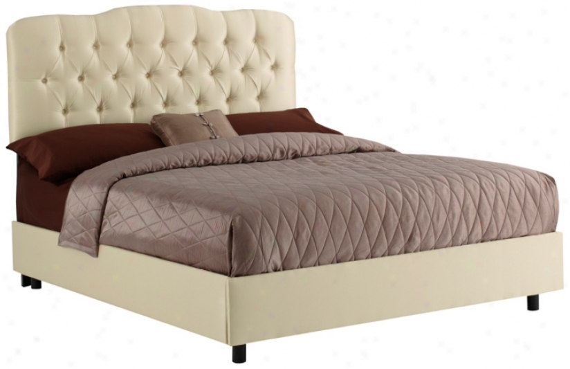 Tufted Headboard Parchment Shantung Bed (cal Sovereign) (p2955)