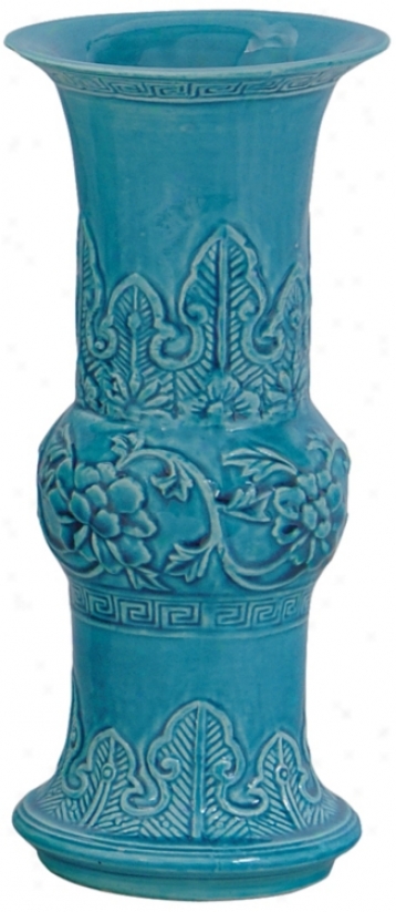 Turquoise Ming Manner Set Of 2 Porcrlain Vases (p2836)