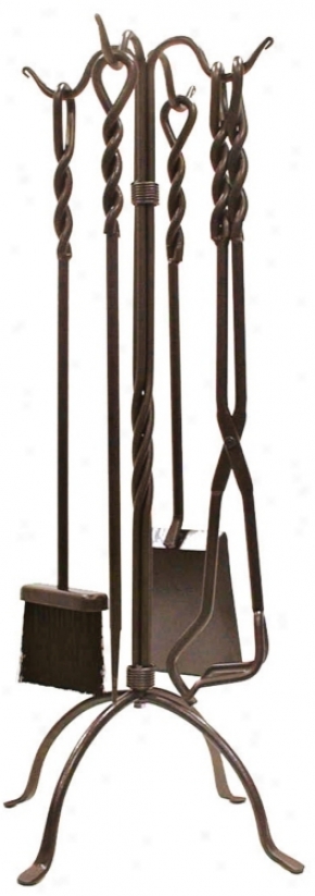 Twist Handles Hammer-tone Iron 4-piece Fireplace Tool Set (u9611)