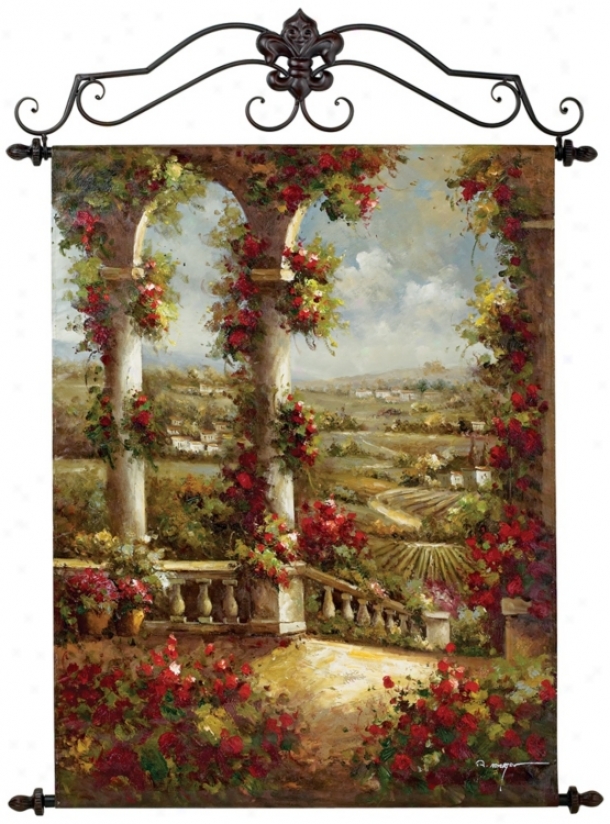 Two Columns Hand Painted Oil On Canvas 40" High Wall Decor (n4081)