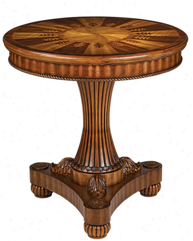 Two Tone Wood Ornate Round Accent Table (t1433)