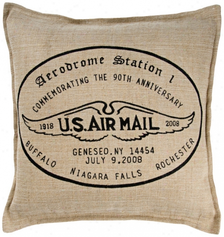 U.s. Air Mail 18" Square Jute And Cotton Throw Pillow (v8545)