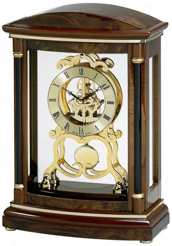 Valeria Burl Veneer 14" High Bulova Mantel-piece Clock (v1935)