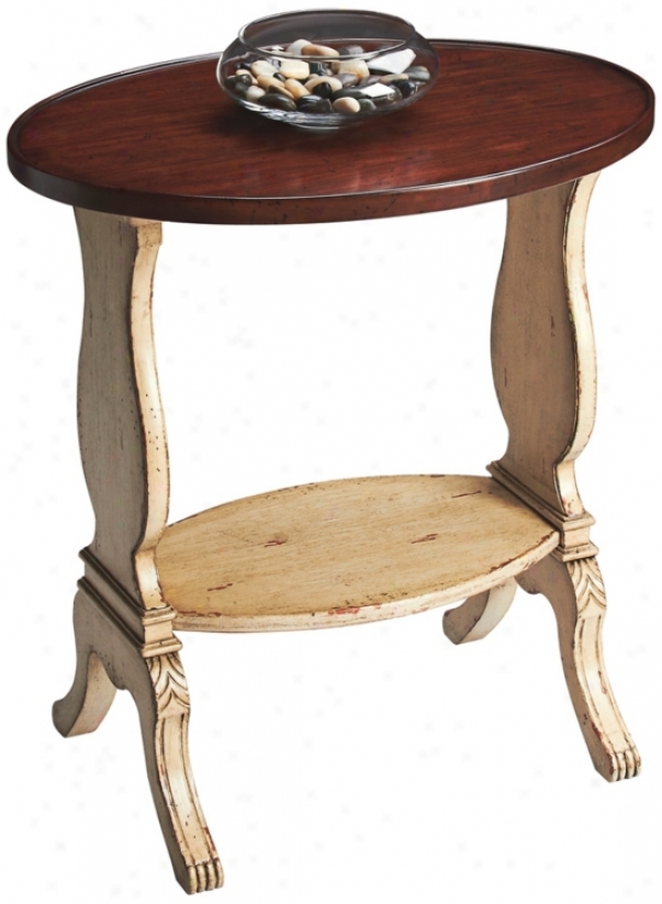 Vwnilla And Cherry Wood Oval Accent Stand  (u4776)