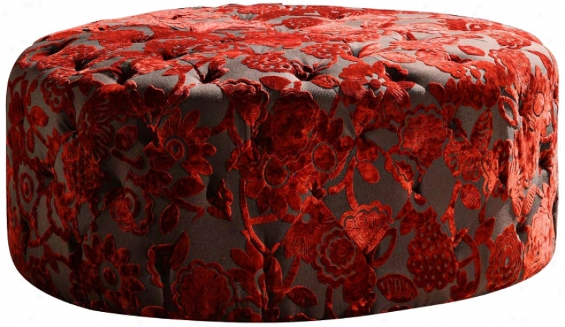 Victoria Funky Red Velvet Round Ottlman (t3915)