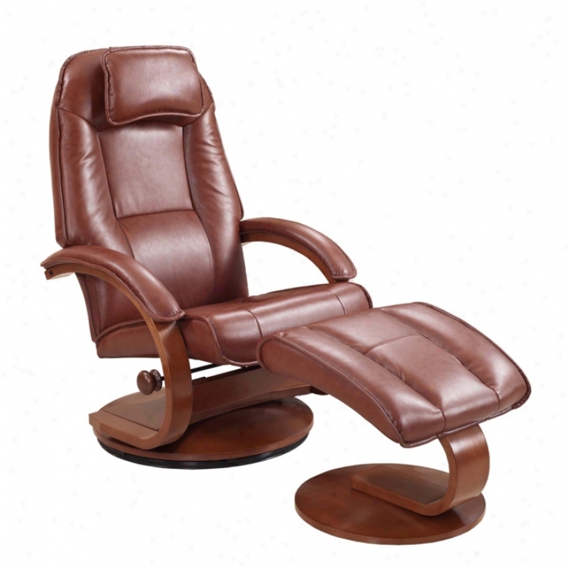 Vintage Bonded Leather Match Lumbar Recliner And Ottoman (r8926)