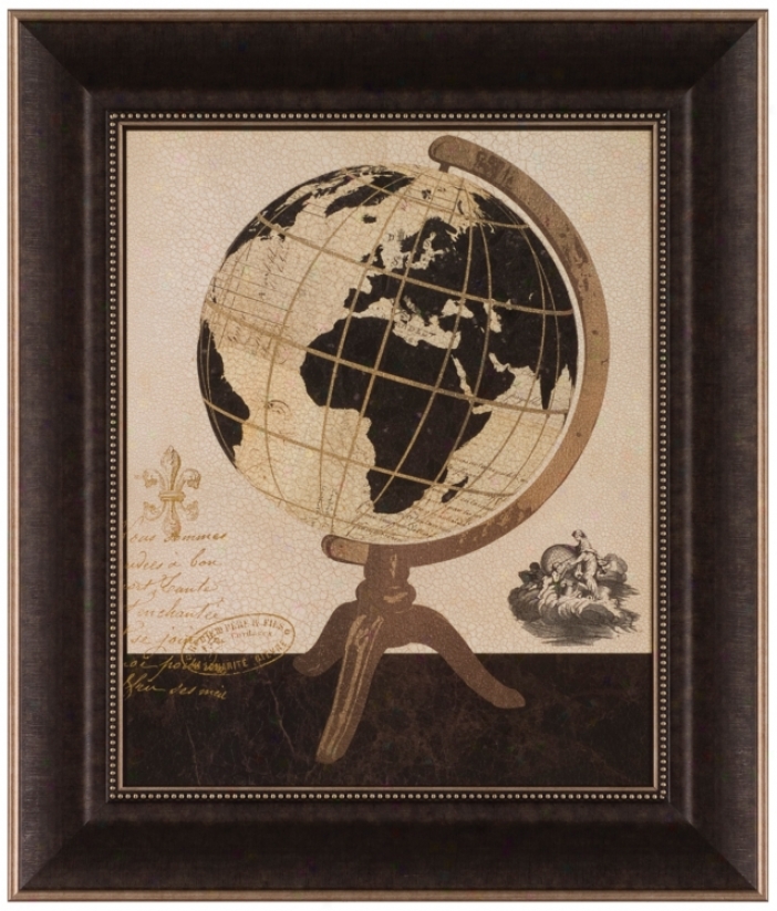 Vintage French Globe 25 1/2" High Framed Wall Art (t02O6)