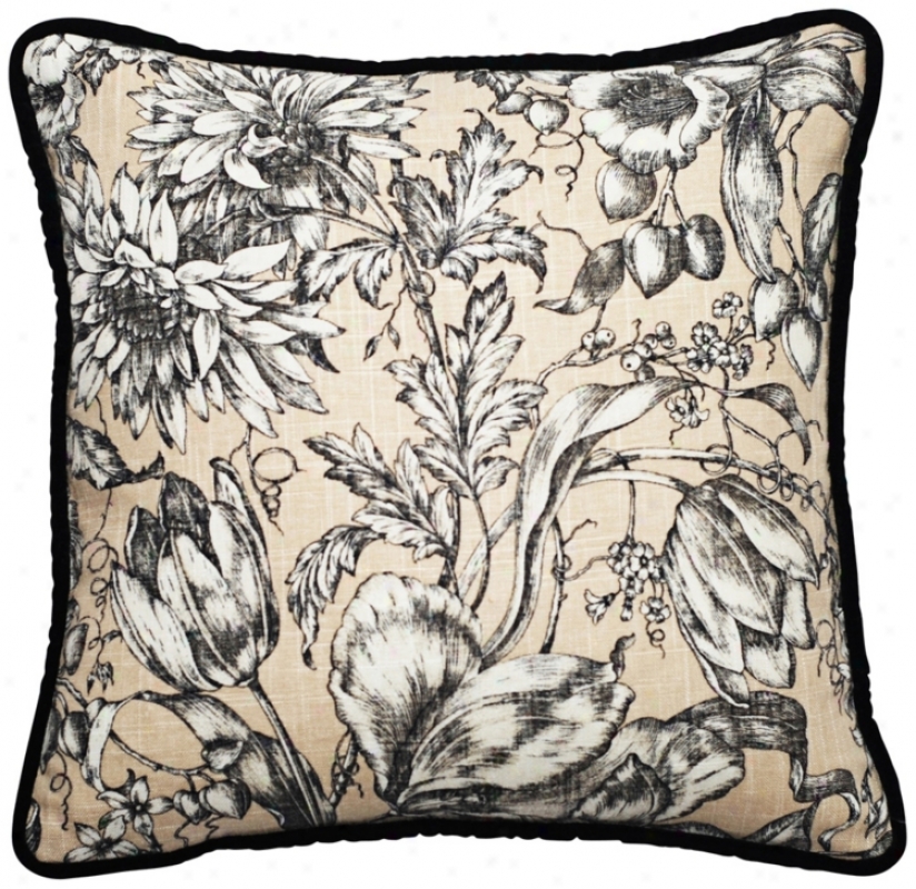 Vintage Garden Black And Natural 18&qu0t; Square Throw Pillow (t6194)