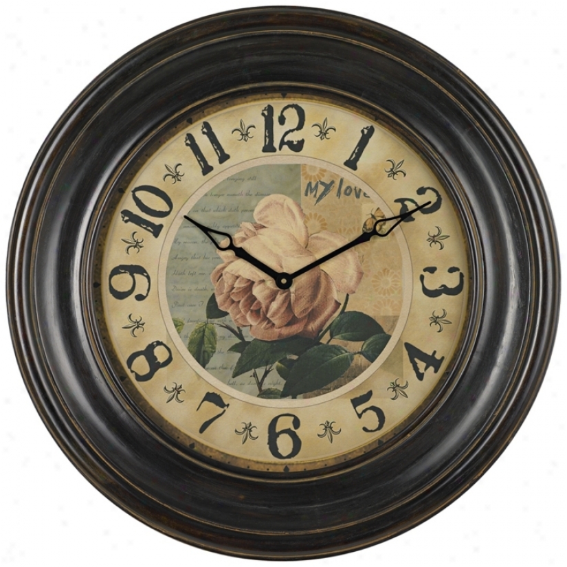 Vintage Rose 30&quoot; Wide Wall Clock (n5871)