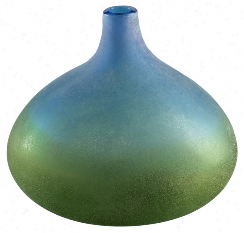 Vizio Blue And Green 9 3/4" High Art Glass Vase (k0389)