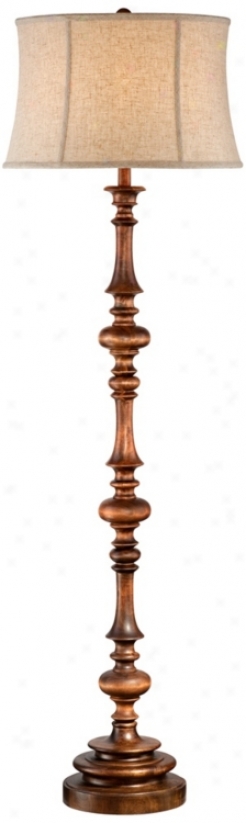 Walnut Turned Column Wood Floor Lamp (v2765)