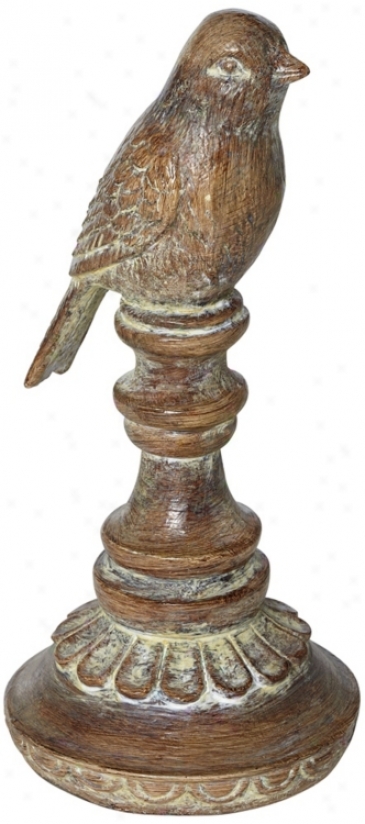 Washed Brown 7" High Decorative Bird Finial (r9828)