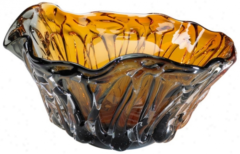 Wavelike Amber And Smoke Colored Du Art Glass Bowl (v1514)