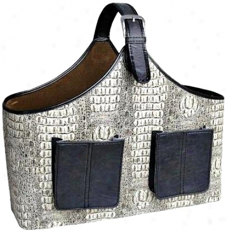 White And Black Faux Crocodile Leather Magazine Basket (v3714)