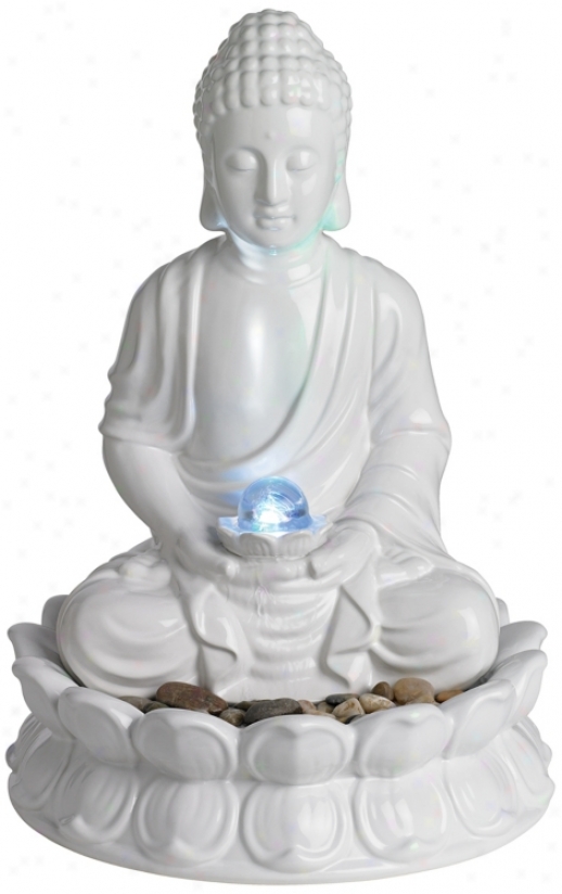 White Ceramic Sitting Buddha Tzbletop Fountain (m2089)