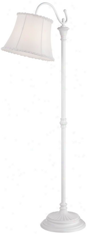 White Downbridge Floor Lamp With White Floral Trim Shade (t5663)