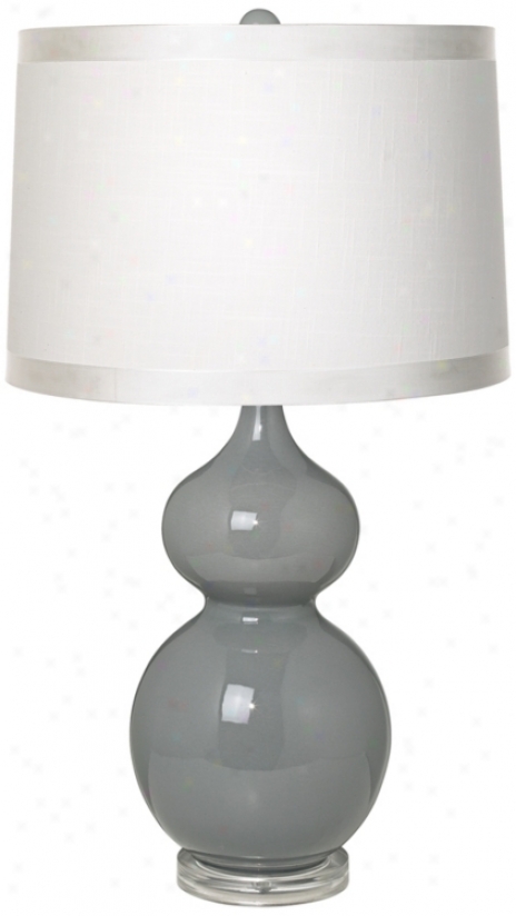 White Drum Shade Double Gourd Slate Grey Ceramic Table Lamp (t5902-r0144)