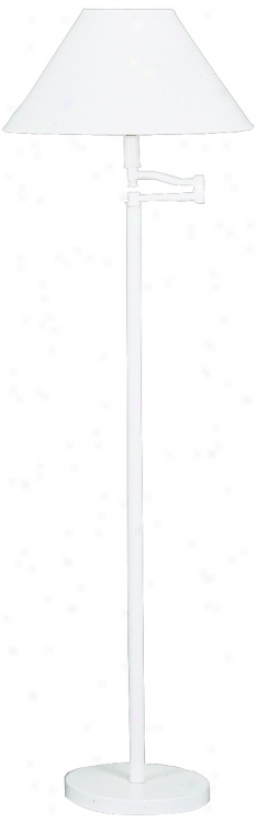 White Finish With White Shade Swing Arm Floor Lamp (h4191)
