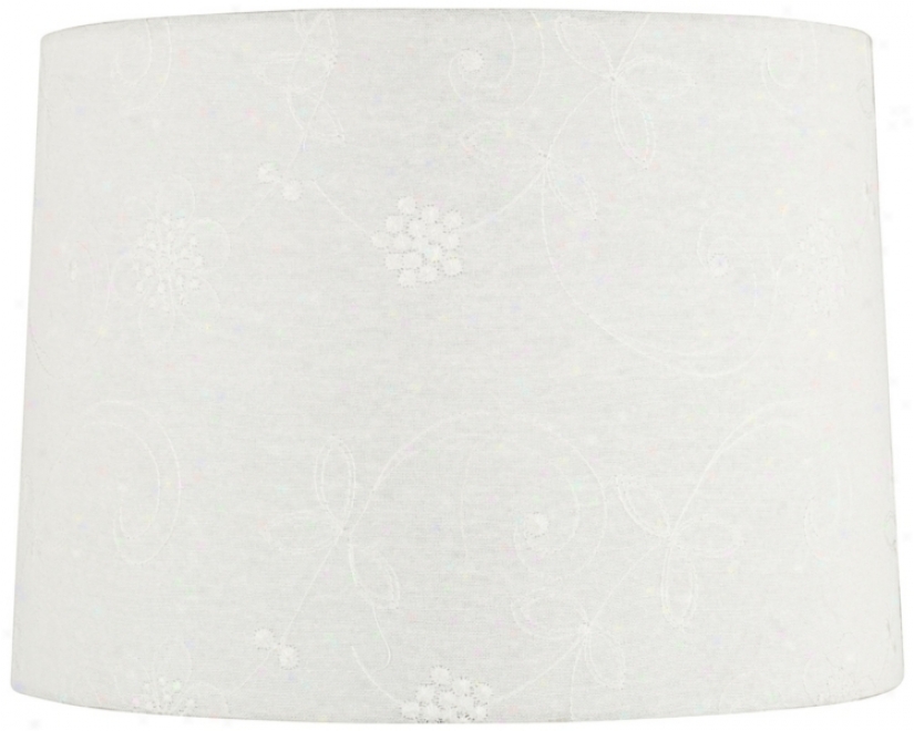 White Linen Embroidered Drum Shade 13x14x10 (spider) (v6852)