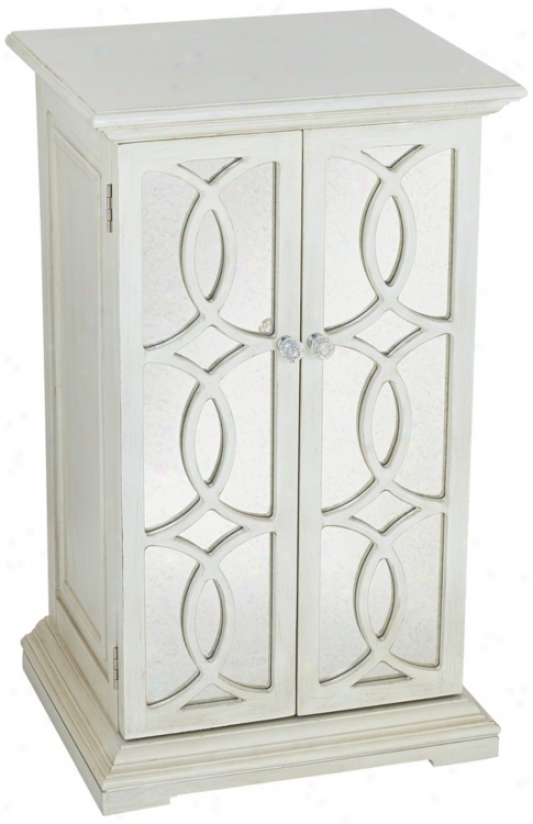 White Mirror Circle Fretwork 2-door Storage Chest (t8239)