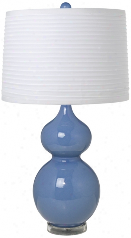 Pure Pleateed Shade Double Gourrd Slate Blue Ceramic Table Lamp (t59903-20281)