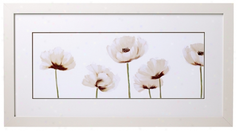 White Poppies Line-uo Ii Glass Covered 32" Wide Print (k4906)