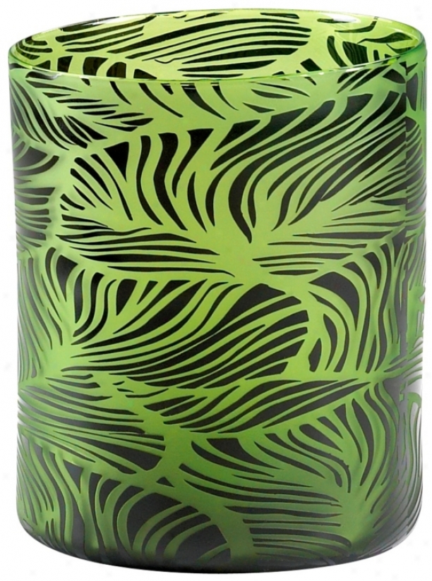 Willow Wide Green And Black Glass Vase (v1360)