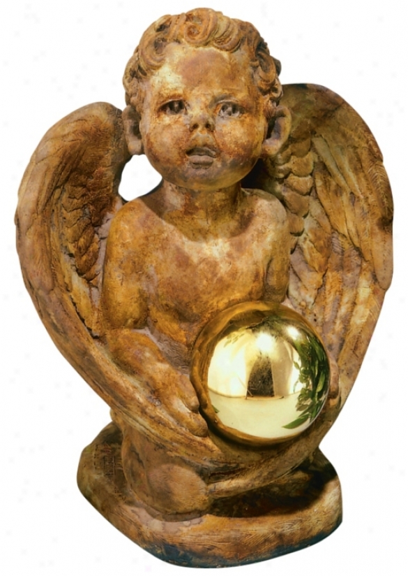 Winged Angel With Gazing Globe Garden Sculpture (26685)
