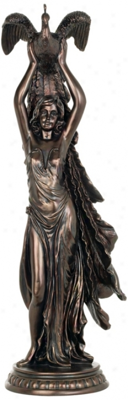 Woman Holding Peacock Aloft Sculpture (m2838)