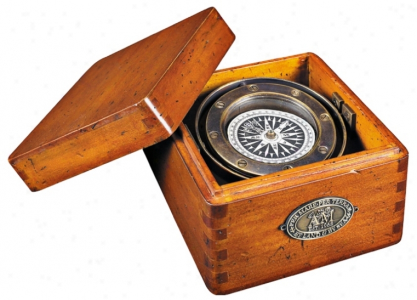 Wood And Solid Brass Boxed Lifeboat Compass (v0343)