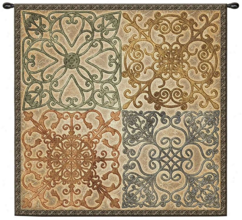 Wrought Iron Elegance 44" Square Wall Hanging Tapestry (k8997)