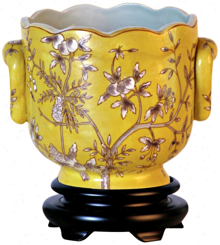 Yellow Floral Porcelain Cachepot (v2655)