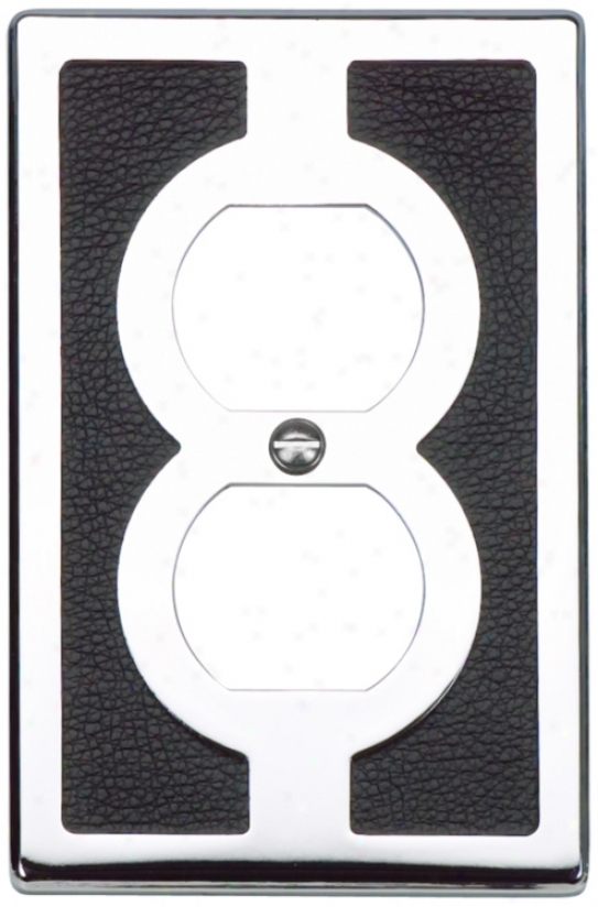 Zanzibar Black Leather And Chrome Outlet Wall Plate (85847)