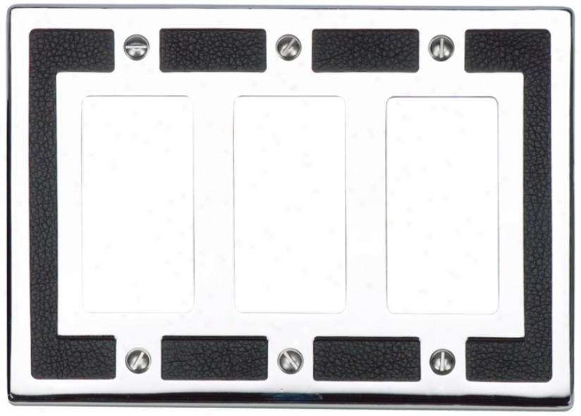 Zanzibar Black Leather And Chrome Triple Rocker Wall Plate (86295)