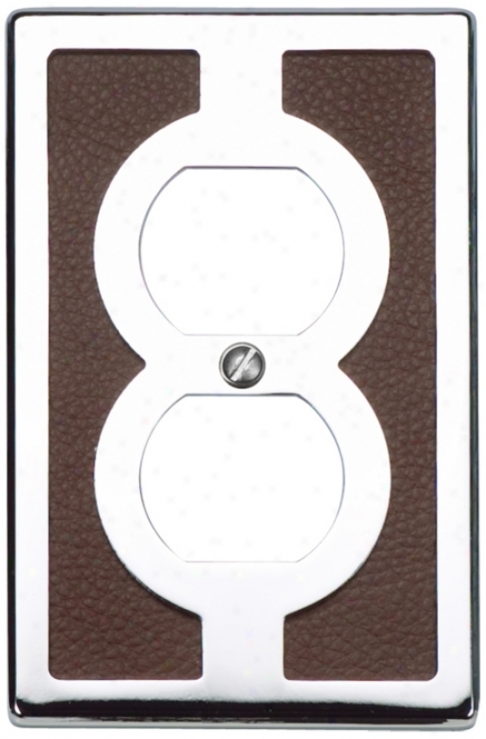 Zanzibar Brown Leather And Chrome Outlet Wall Plate (85890)