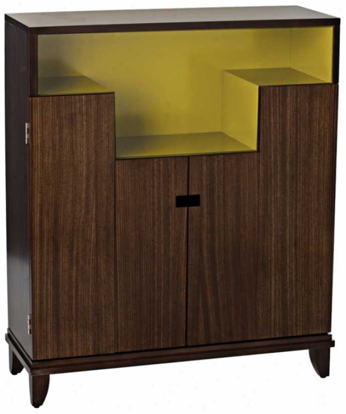 Zebra Wood Green Lacquer Bar Cabinet (h8583)