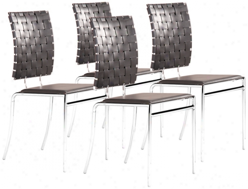 Zuo Set Of 4 Criss Cross Dining Black Chairs (t2548)