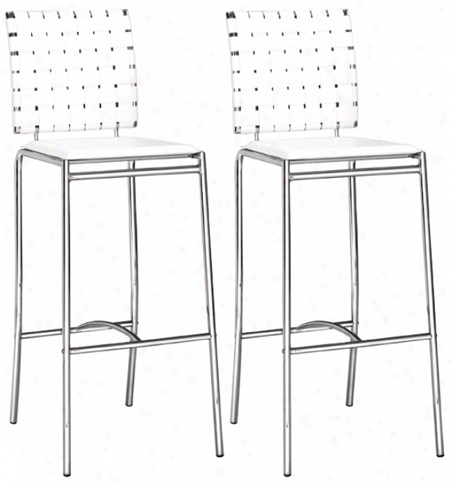 Zuo White Leatherette Weave 41" High Regular Of 2 Bar Stools (g4185)