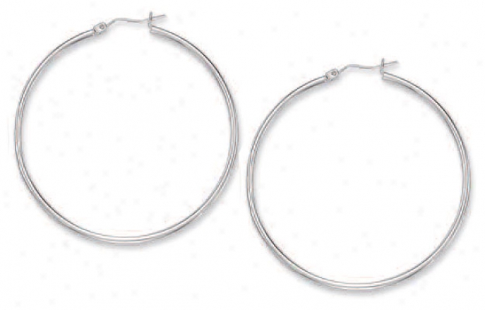 10k White 2 Mm Large Bind Earrings