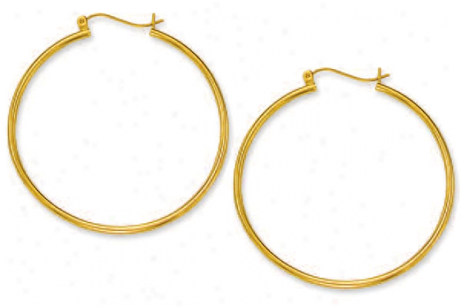 10k Yellow 2 Mm Large Hoop Earrings