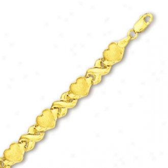 10k Yellow X And Heart Shaped Bracelet - 8 Inch