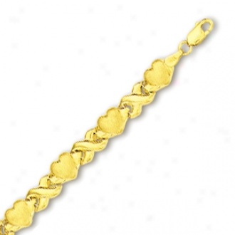 10k Yellow X And Hearts Braceelet - 7 Inch