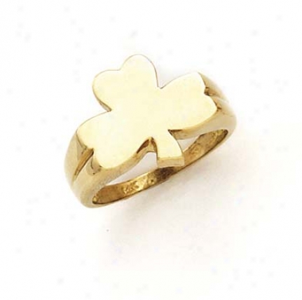 14k 3-leaf Clover Mens Ring